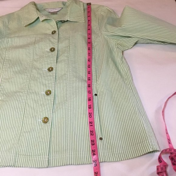Allison Daley Vintage Spring Jean Jacket Mint Green White Stripes Ladies Size 10 - Picture 9 of 10